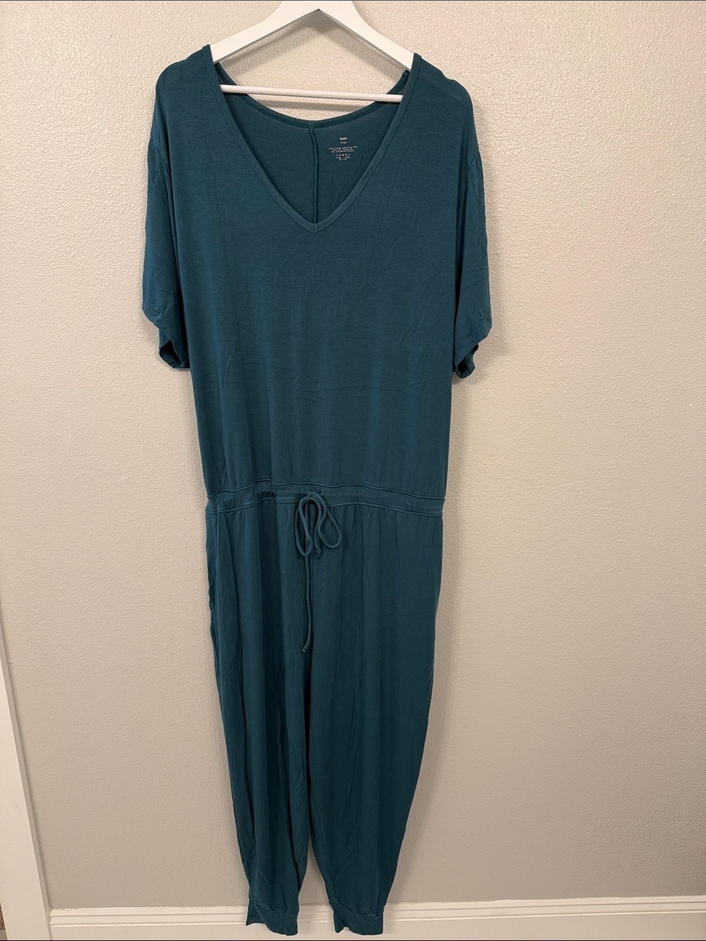 knix Teal V-Neck Short Sleeve Drawstring Jumpsuit [MM0977]